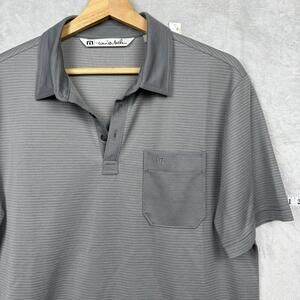 Travis Mathew Polo Shirt Size M Gray Striped Performance Golf Top Pocket Casual